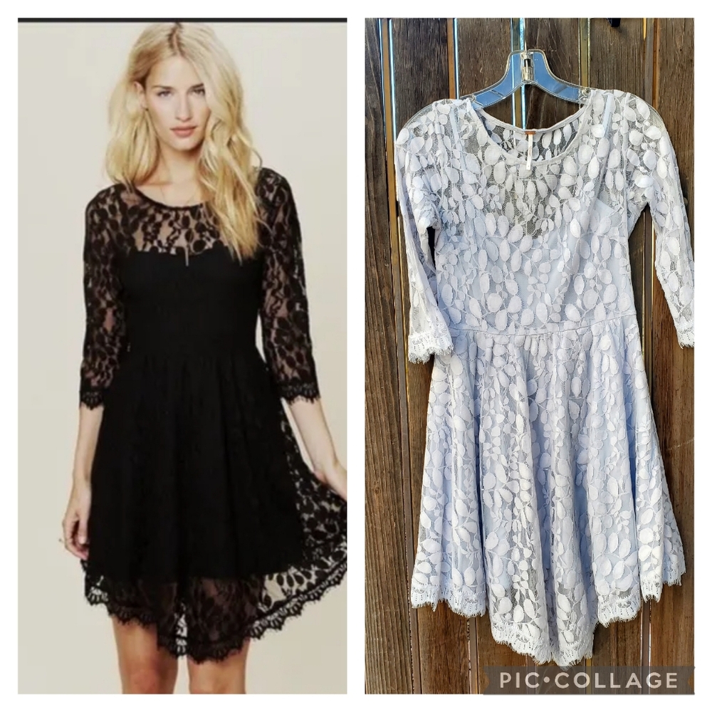 Free People:Floral Mesh Lace Dress light blue